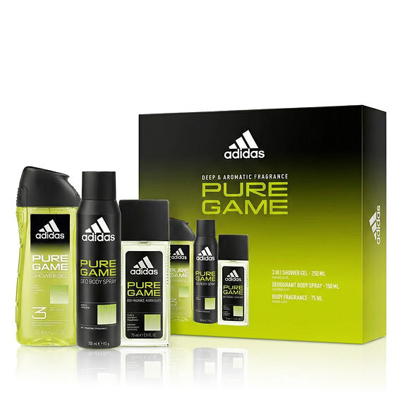 Adidas Pure Game DEO w sprayu 150 ml + DEO w szkle 75 ml + żel pod prysznic do ciała i włosów 250 ml