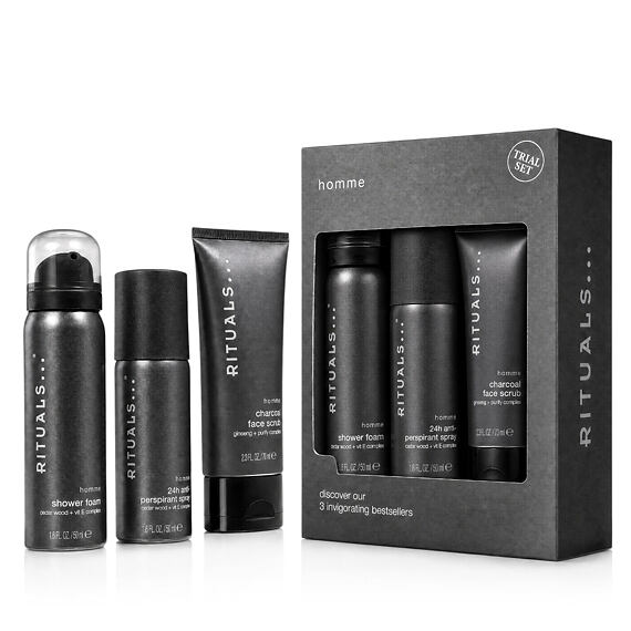 Rituals Homme dezodorant antyperspiracyjny 50 ml + Pianka pod prysznic 50 ml + Peeling do twarzy 70