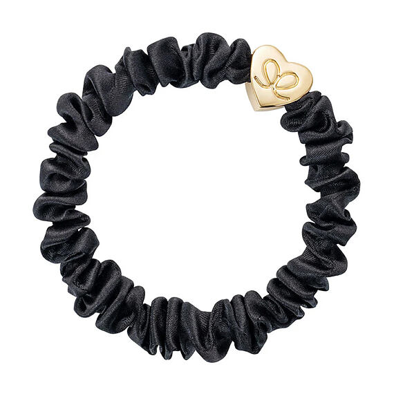 By Eloise London Gold Heart Skinny Silk Scrunchie