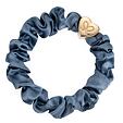 By Eloise London Gold Heart Silk Scrunchie - Faded Denim