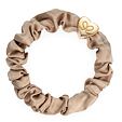 By Eloise London Gold Heart Silk Scrunchie - Sand