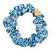 By Eloise London Gold Heart Silk Scrunchie - Blue Leopard