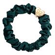By Eloise London Gold Heart Silk Scrunchie - Chive Green