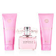Versace Bright Crystal EDT 90 ml + SG 100 ml + żel do ciała 100 ml + Kosmetyczka W - Gold Cover with Pink Flowers